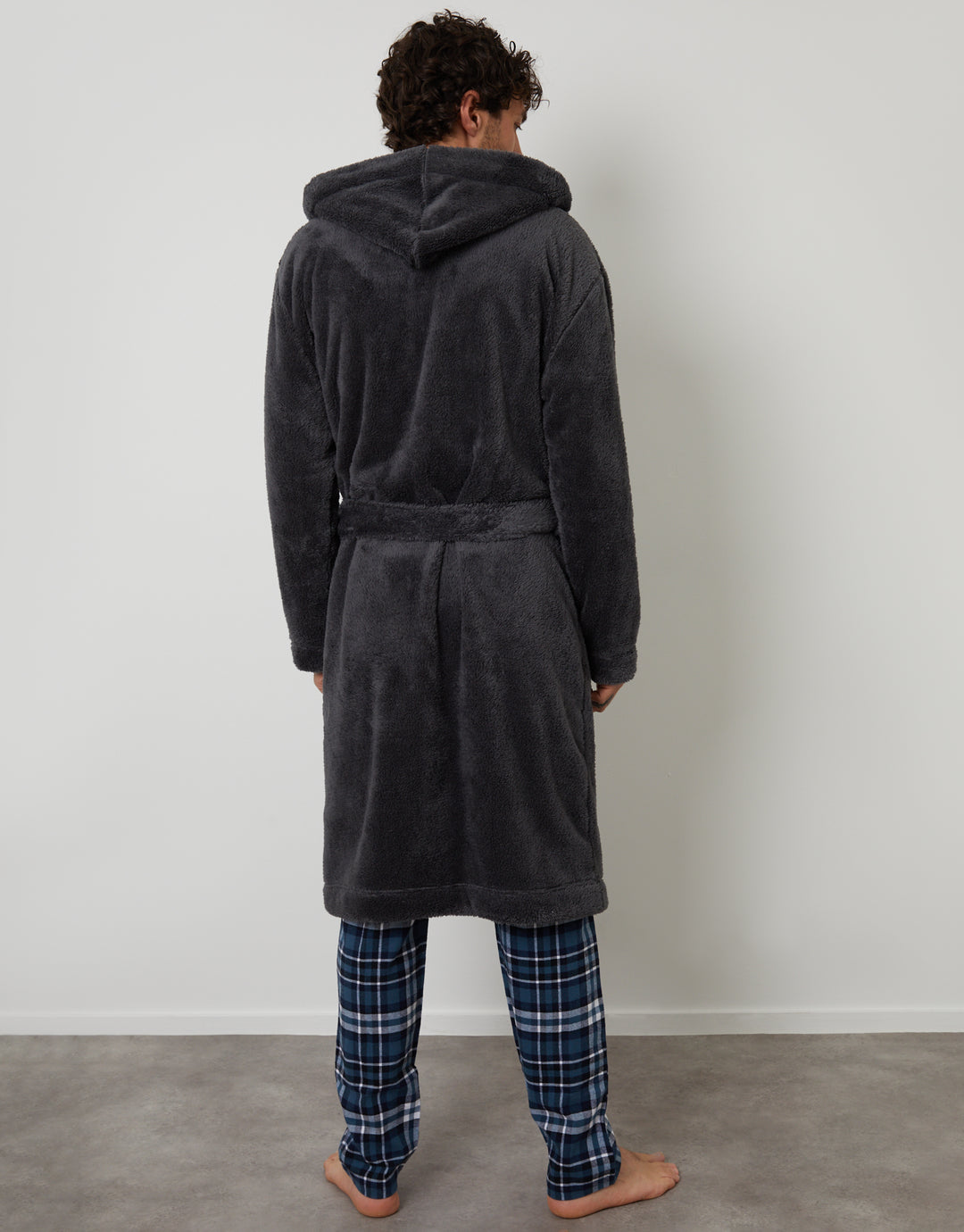 Charcoal Grey Borg Hooded Dressing Gown