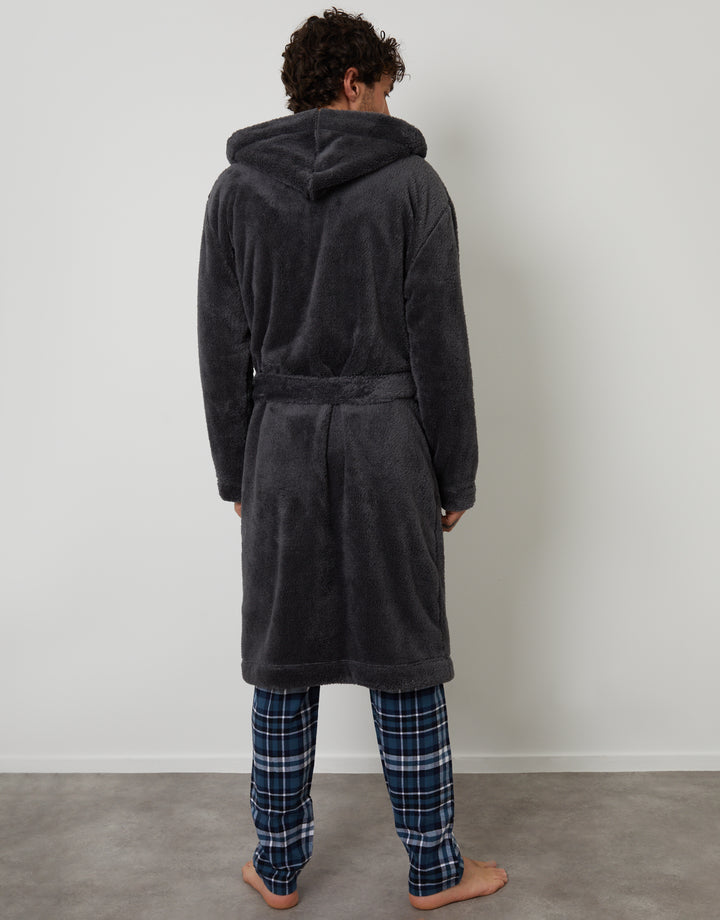 Charcoal Grey Borg Hooded Dressing Gown