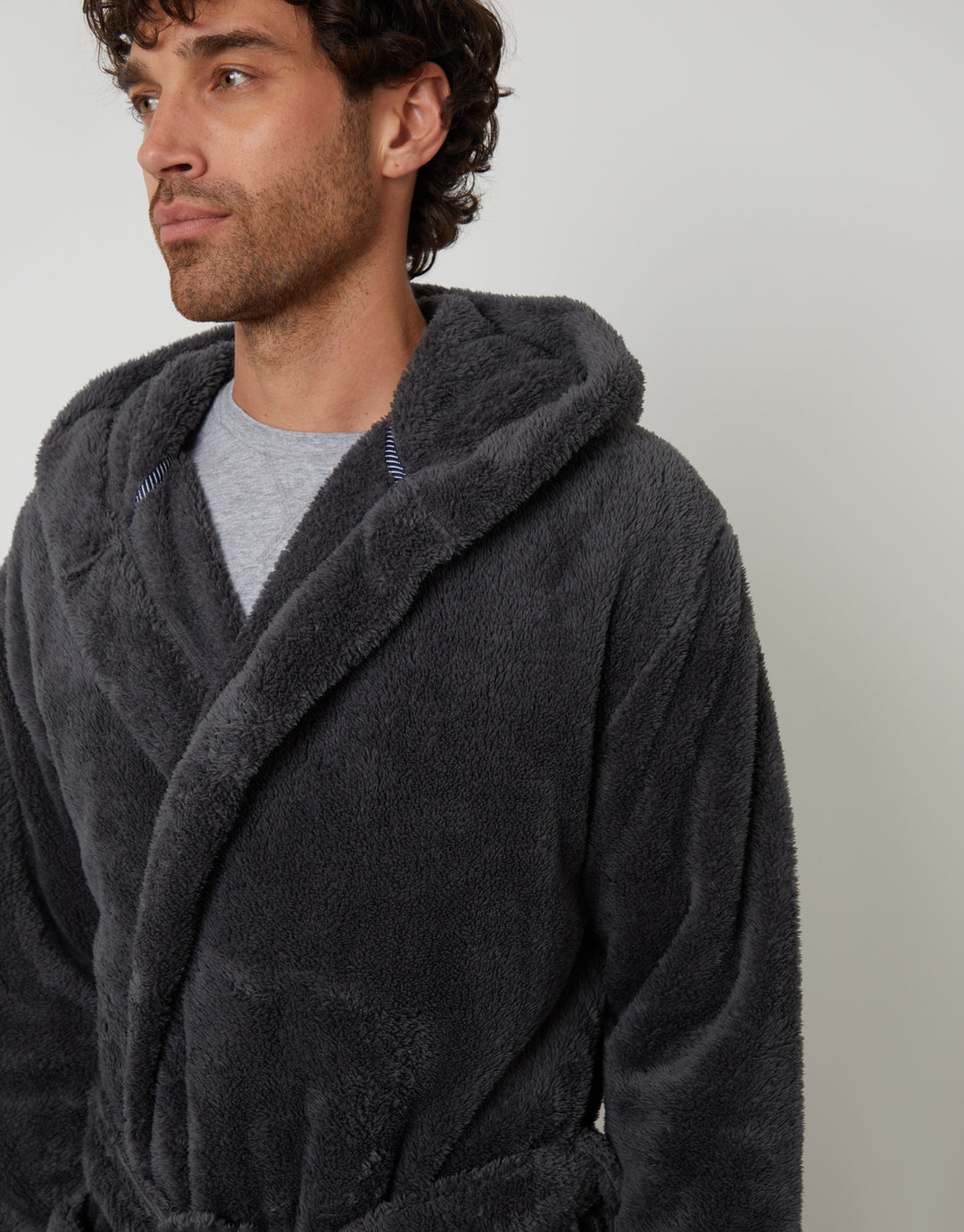 Charcoal Grey Borg Hooded Dressing Gown