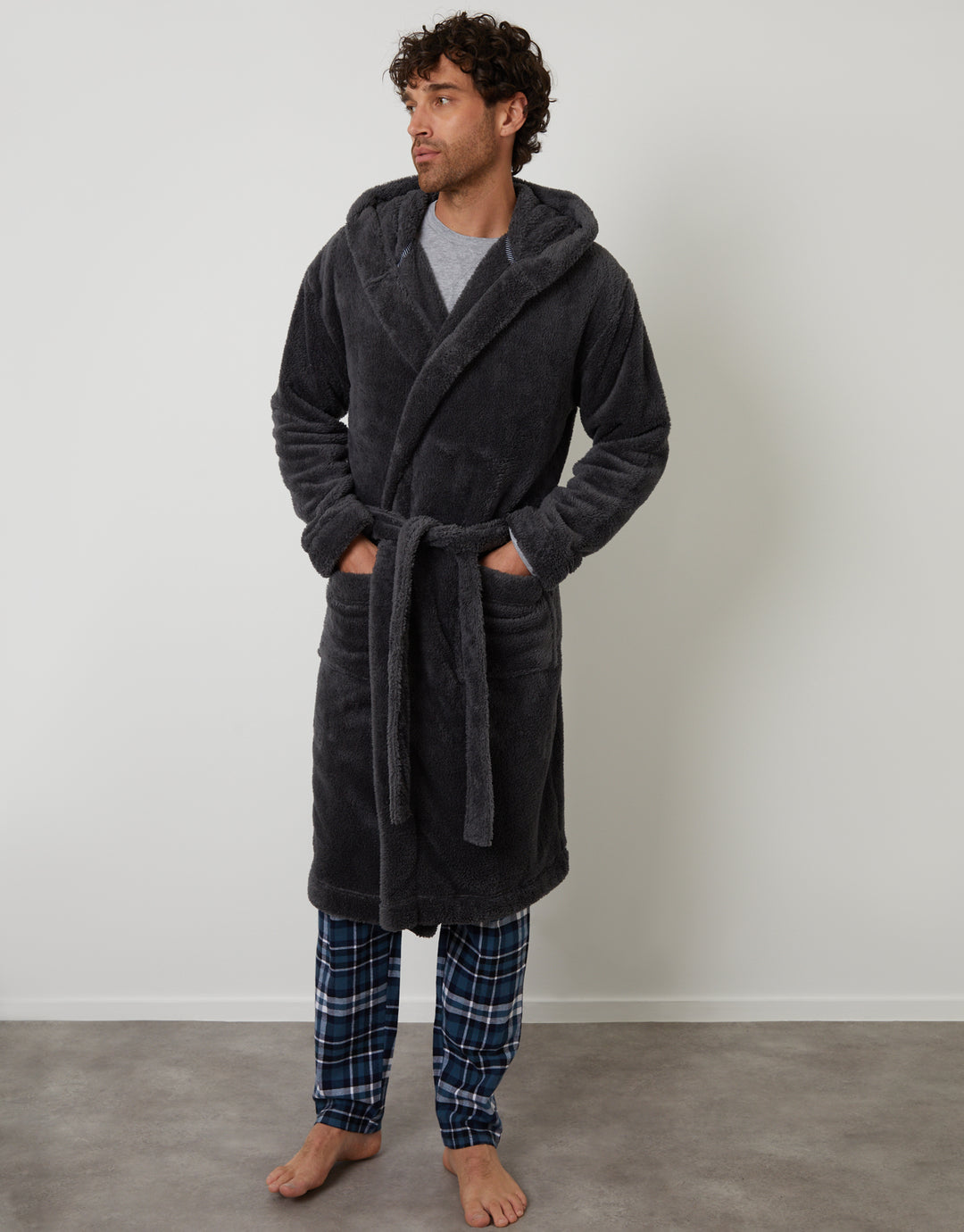 Charcoal Grey Borg Hooded Dressing Gown