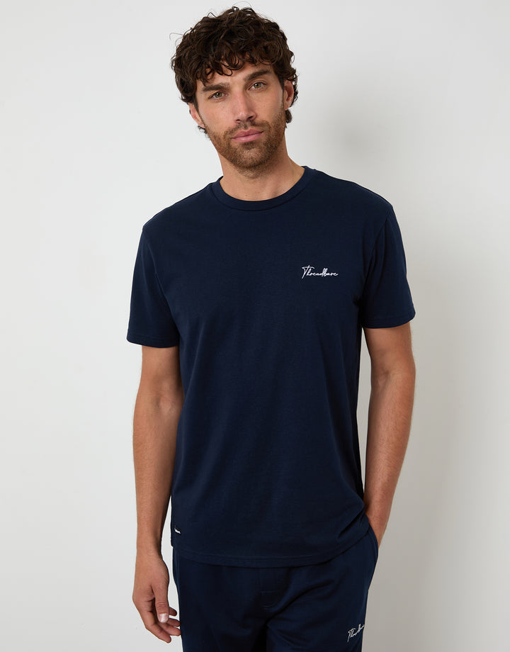 Navy Embroidered Short Sleeve Pyjamas (2-Piece Set)