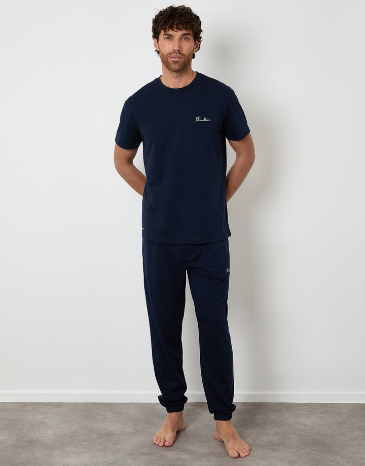 Navy Embroidered Short Sleeve Pyjamas (2-Piece Set)