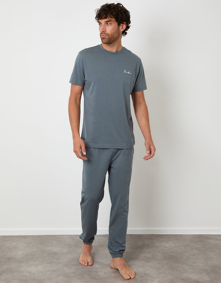Grey Embroidered Short Sleeve Pyjamas (2-Piece Set)