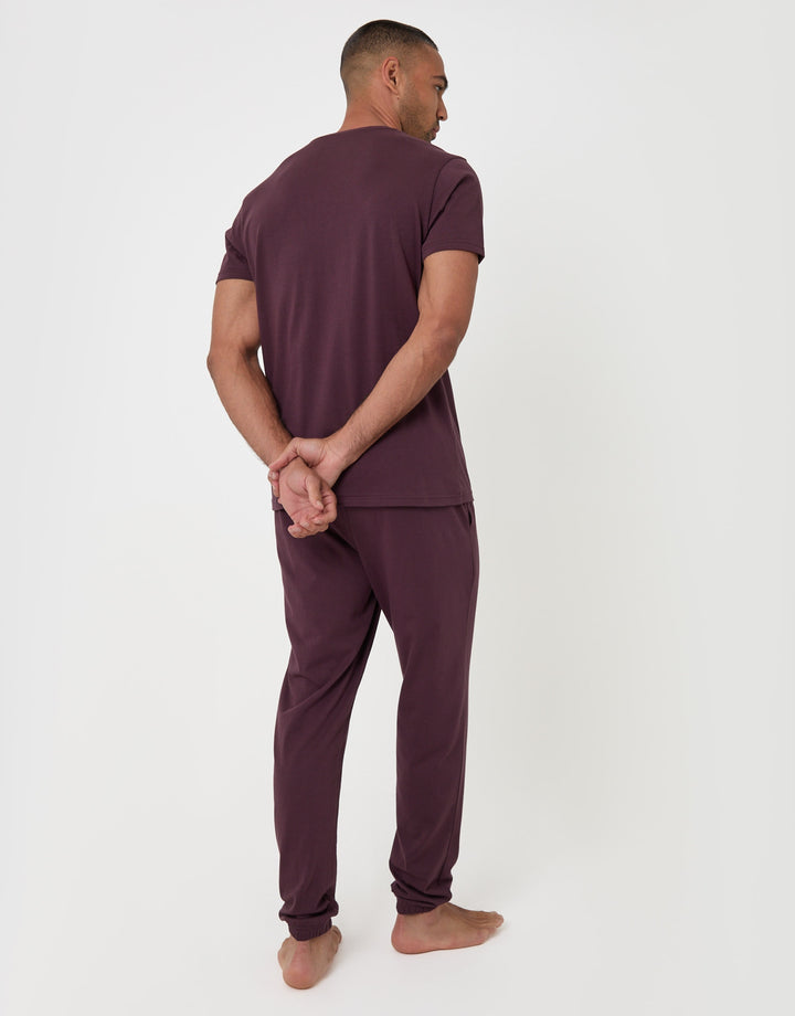 T-Shirt & Cuffed Joggers Lounge Set in Burgundy