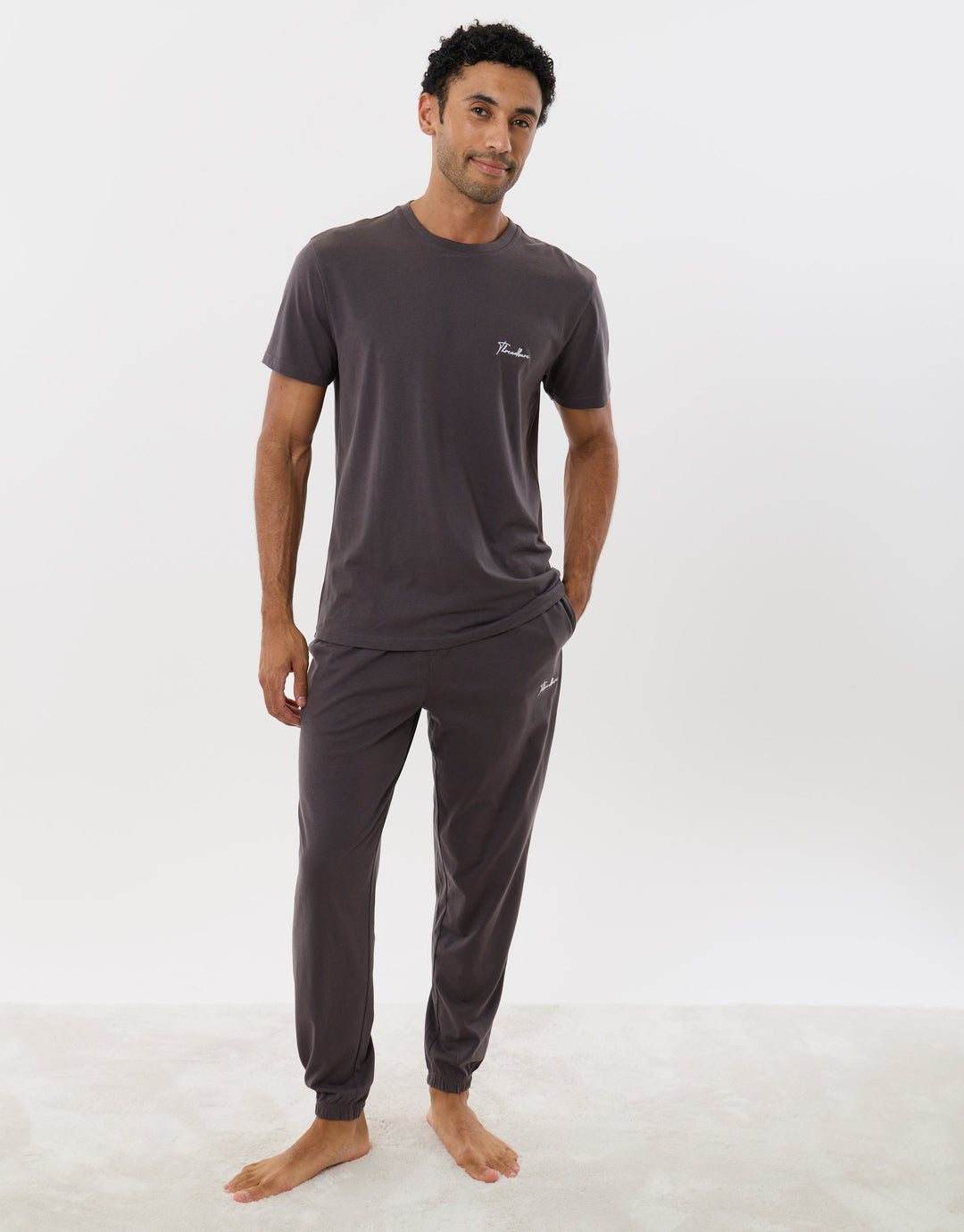 T-Shirt & Cuffed Joggers Lounge Set in Slate Grey