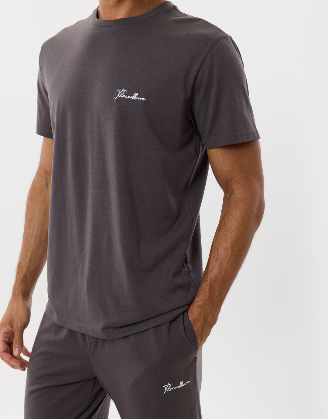 T-Shirt & Cuffed Joggers Lounge Set in Slate Grey