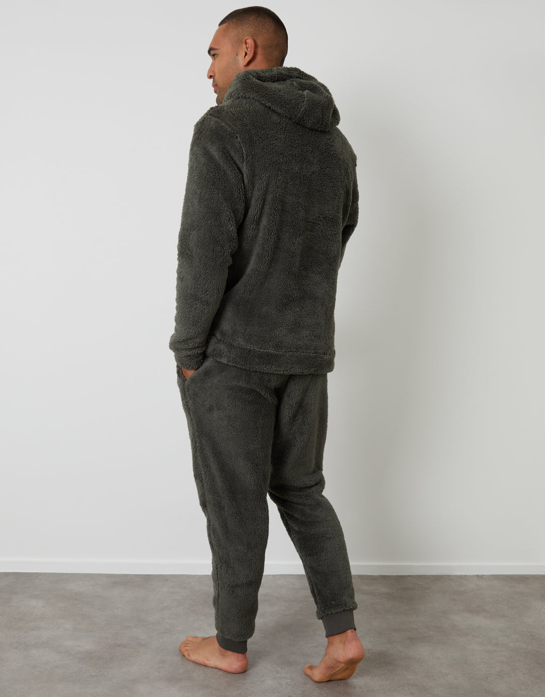 Khaki Green Borg Hoodie Lounge Set (2-Piece Set)