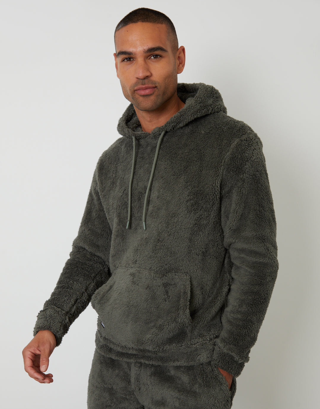 Khaki Green Borg Hoodie Lounge Set (2-Piece Set)