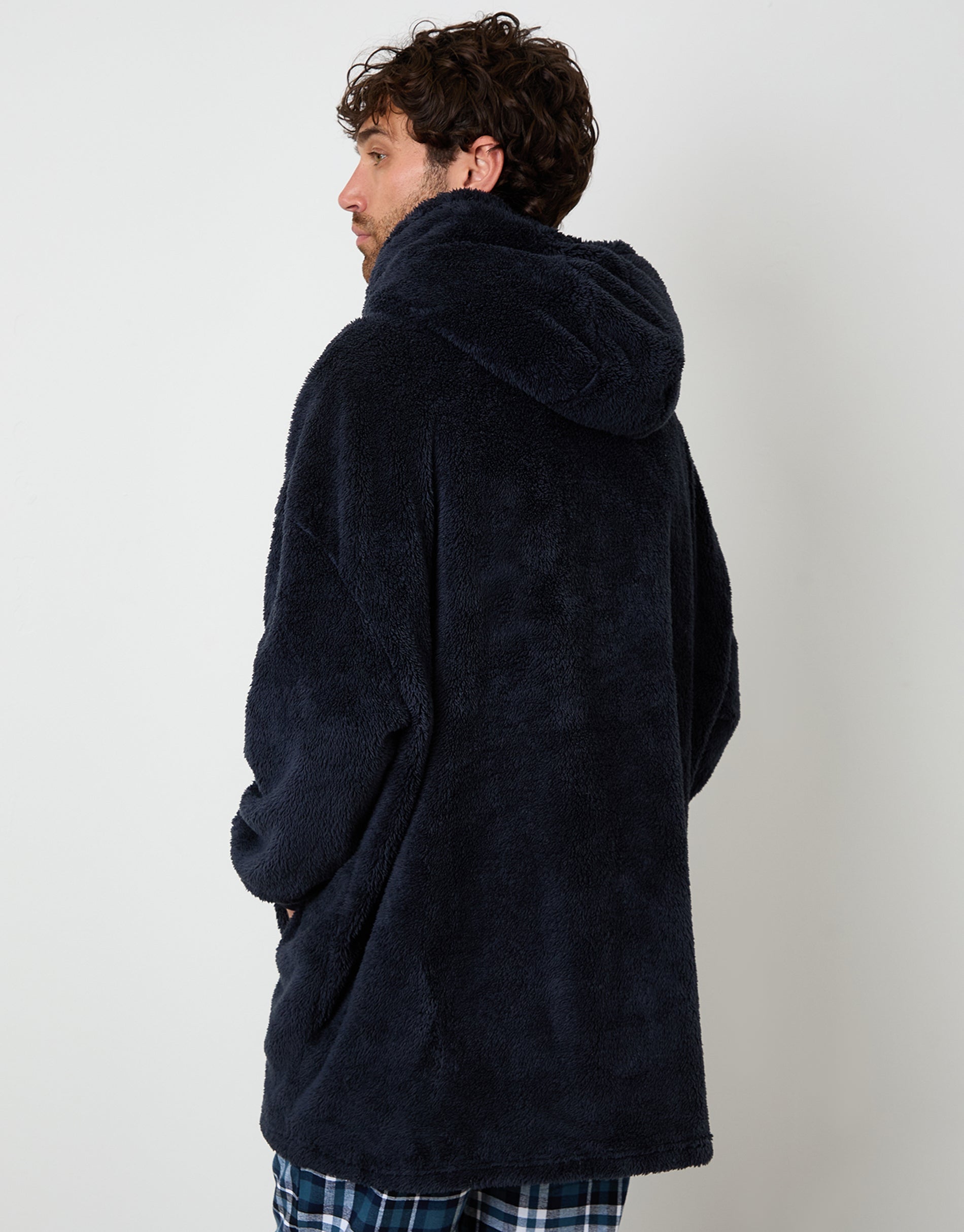 Threadbare Men's Navy Oversized Borg Lounge Hoodie