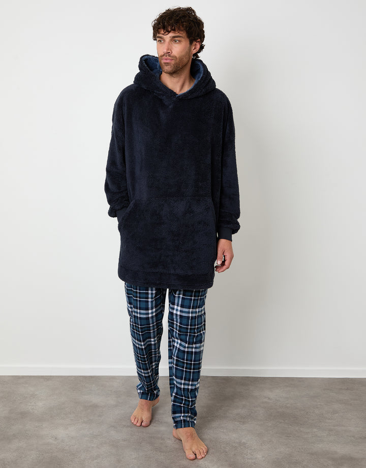 Navy Oversized Borg Lounge Hoodie