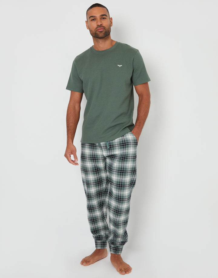 Dark Forest Green Check Textured Short Sleeve Pyjamas (2-Piece Set)