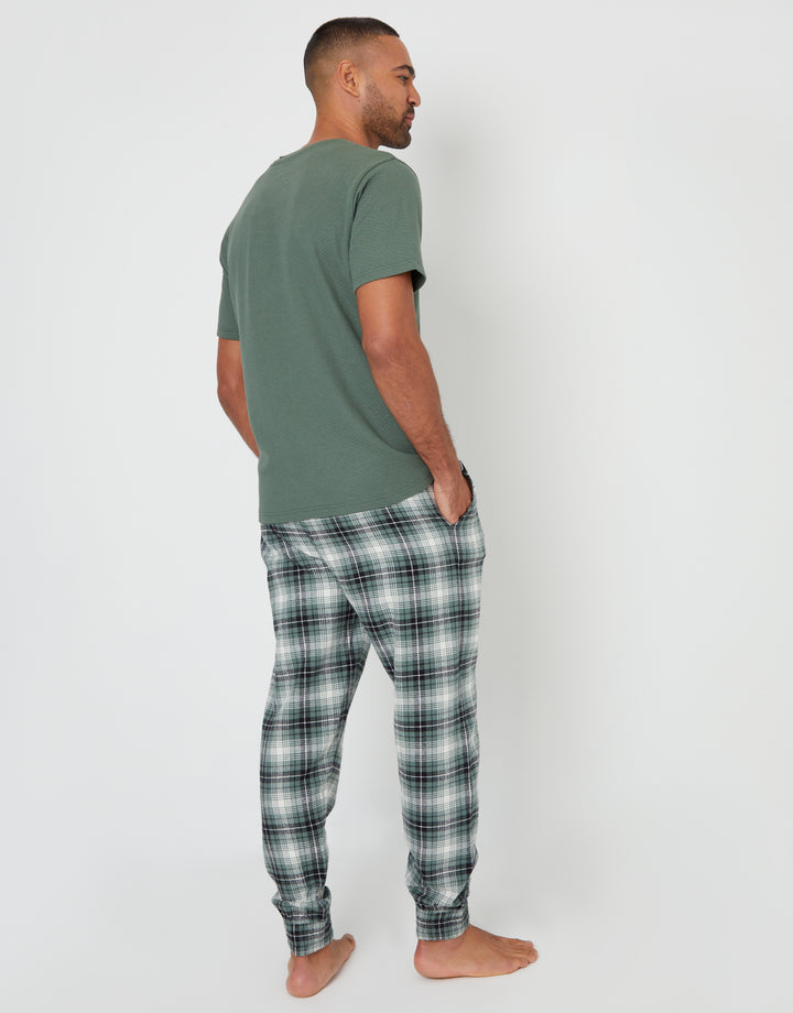 Dark Forest Green Check Textured Short Sleeve Pyjamas (2-Piece Set)