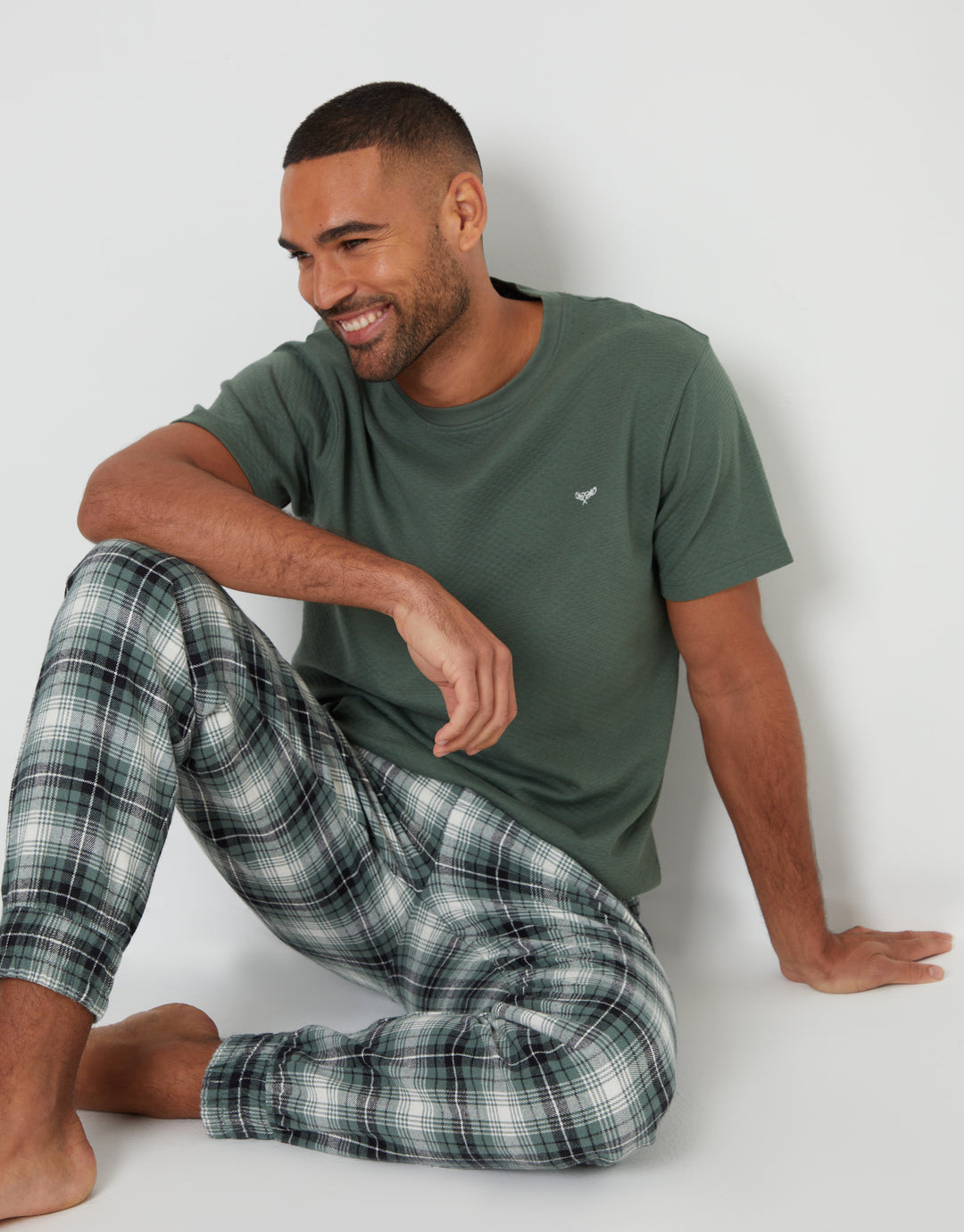 Dark Forest Green Check Textured Short Sleeve Pyjamas (2-Piece Set)