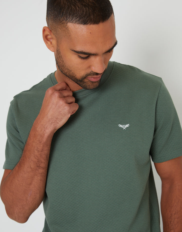 Dark Forest Green Check Textured Short Sleeve Pyjamas (2-Piece Set)