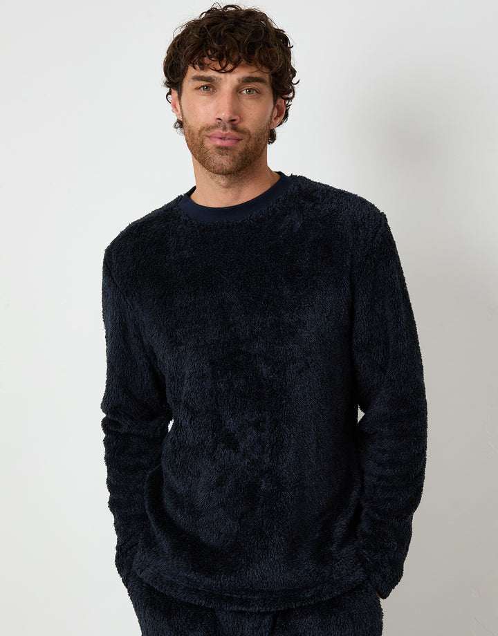 Navy Two Tone Borg Loungewear Set (2-Piece Set)