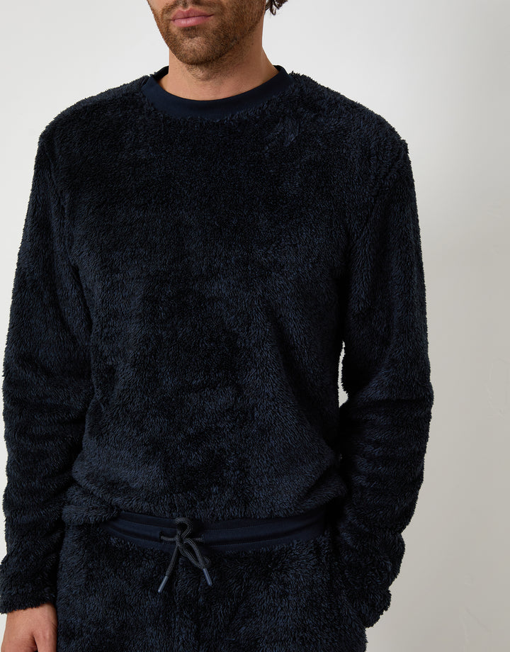 Navy Two Tone Borg Loungewear Set (2-Piece Set)