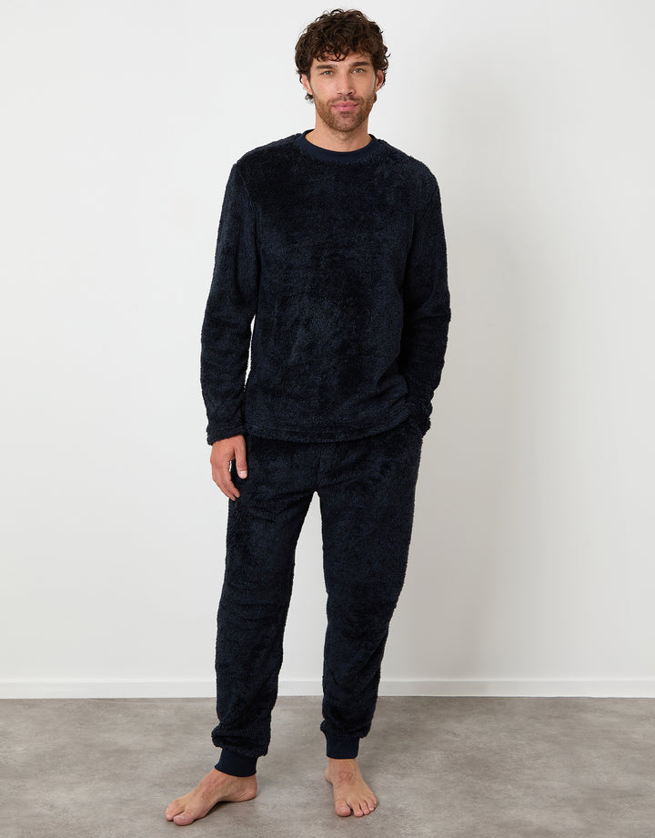 Navy Two Tone Borg Loungewear Set (2-Piece Set)