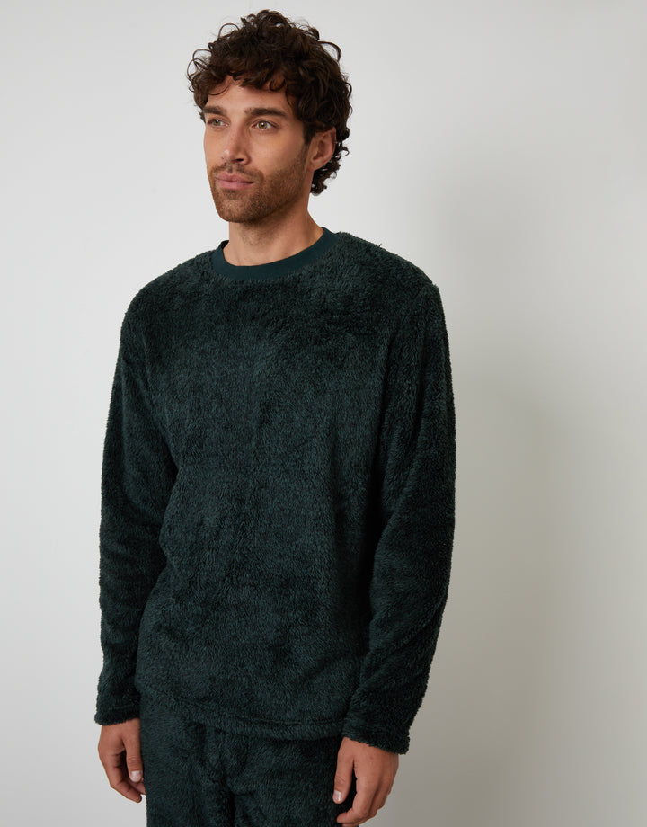 Forest Green Two Tone Borg Loungewear Set (2-Piece Set)