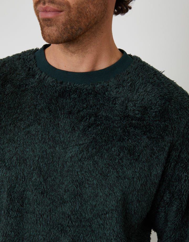 Forest Green Two Tone Borg Loungewear Set (2-Piece Set)