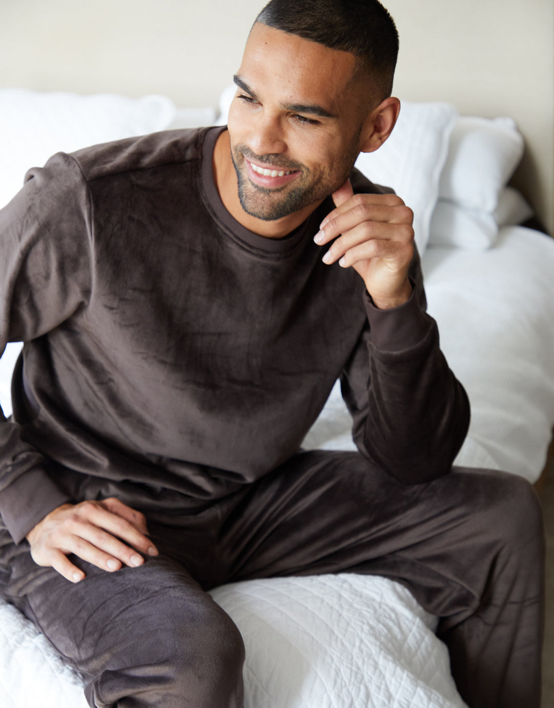 Brown Soft Touch Velour Loungewear Set (2-Piece Set)