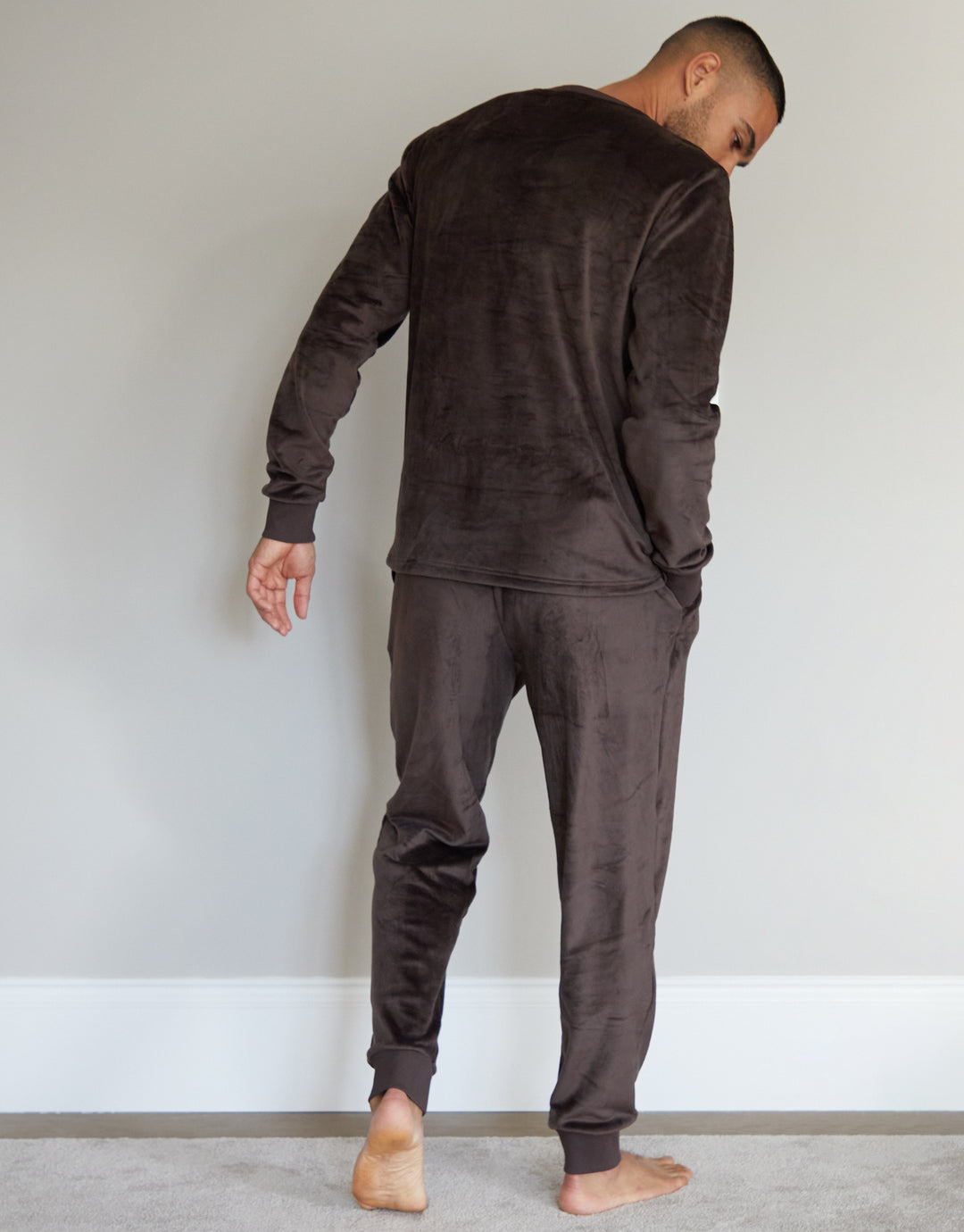 Brown Soft Touch Velour Loungewear Set (2-Piece Set)