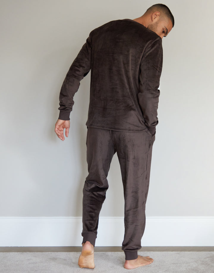 Brown Soft Touch Velour Loungewear Set (2-Piece Set)