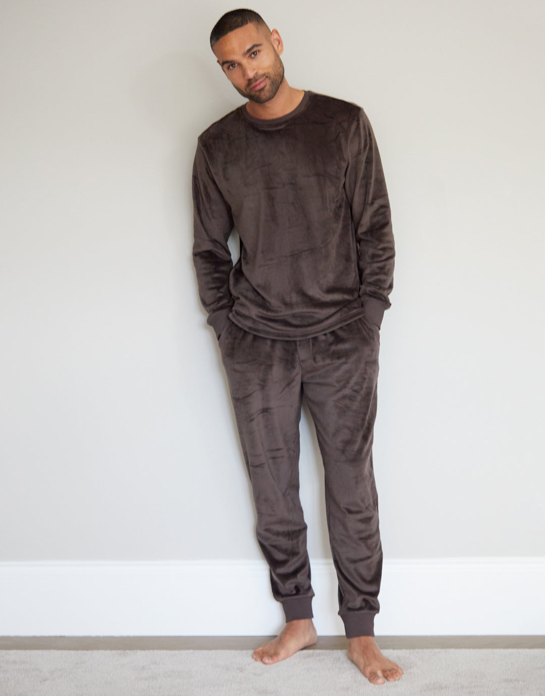 Brown Soft Touch Velour Loungewear Set (2-Piece Set)