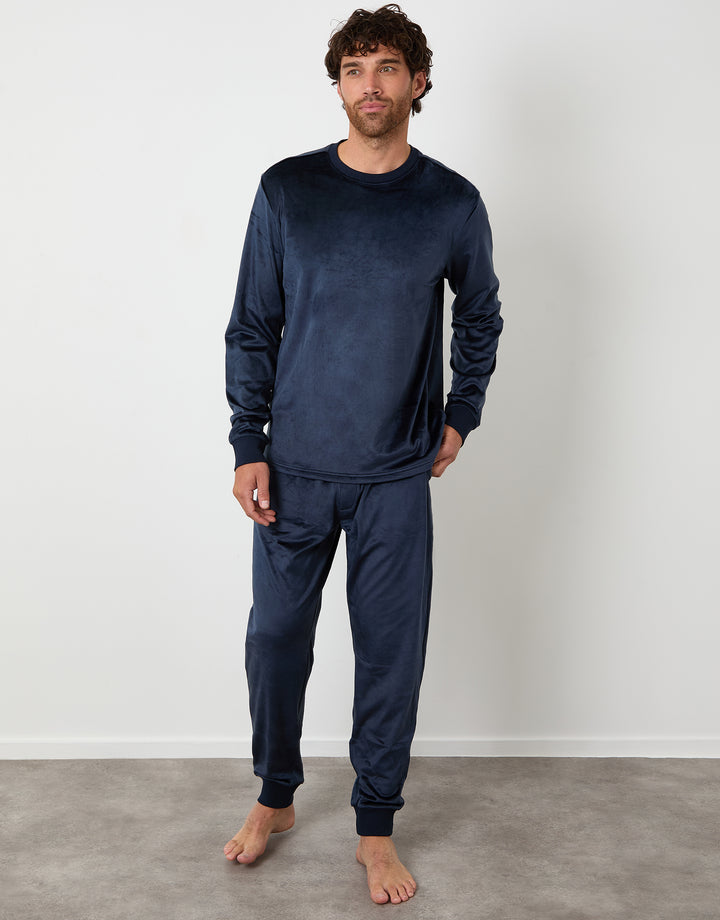 Navy Soft Touch Velour Loungewear Set (2-Piece Set)
