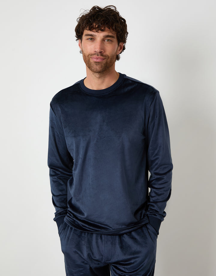 Navy Soft Touch Velour Loungewear Set (2-Piece Set)
