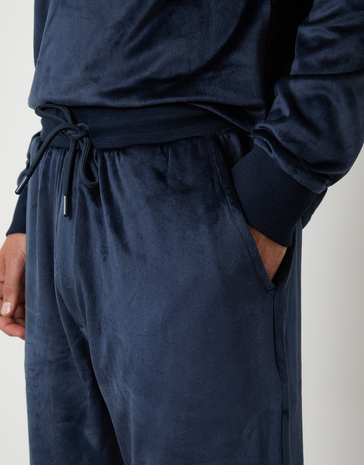 Navy Soft Touch Velour Loungewear Set (2-Piece Set)
