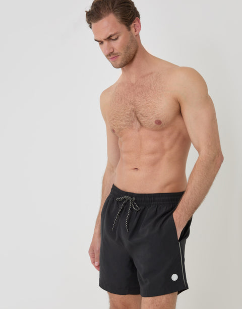 Threadbare Contrast Piping Quick Dry Swim Shorts in Black - full body