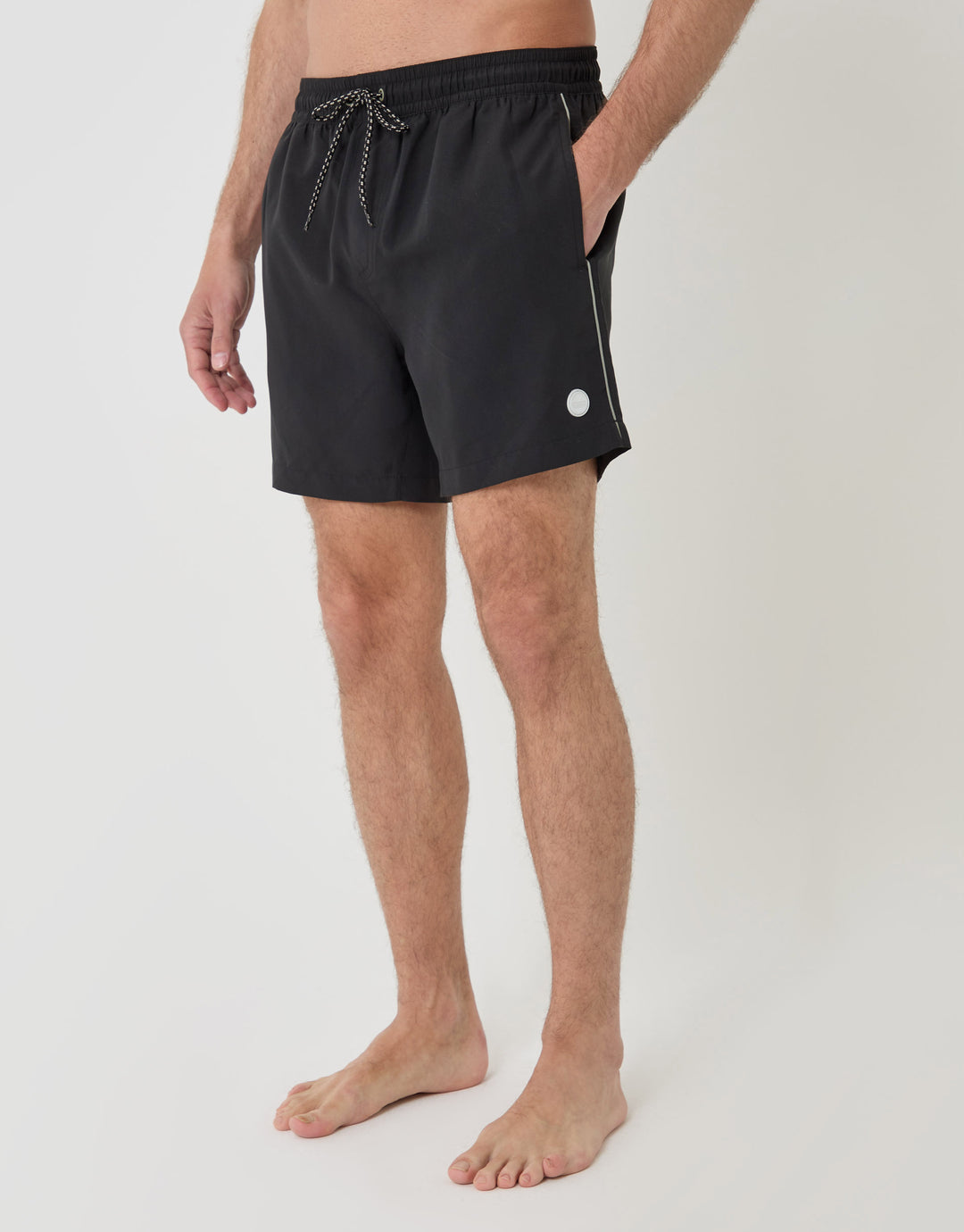 Threadbare Contrast Piping Quick Dry Swim Shorts in Black - front view