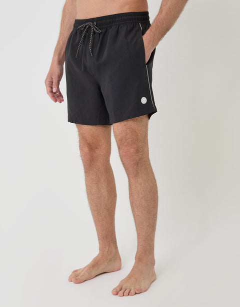 Threadbare Contrast Piping Quick Dry Swim Shorts in Black - front view