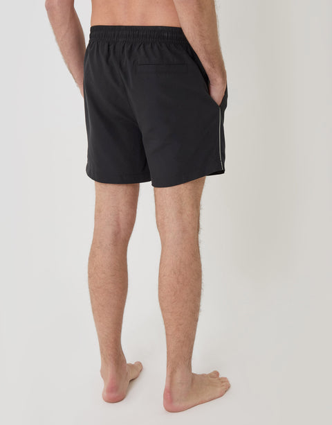 Threadbare Contrast Piping Quick Dry Swim Shorts in Black - back view