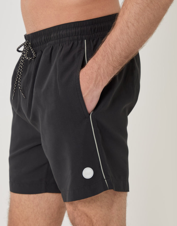 Threadbare Contrast Piping Quick Dry Swim Shorts in Black - close up