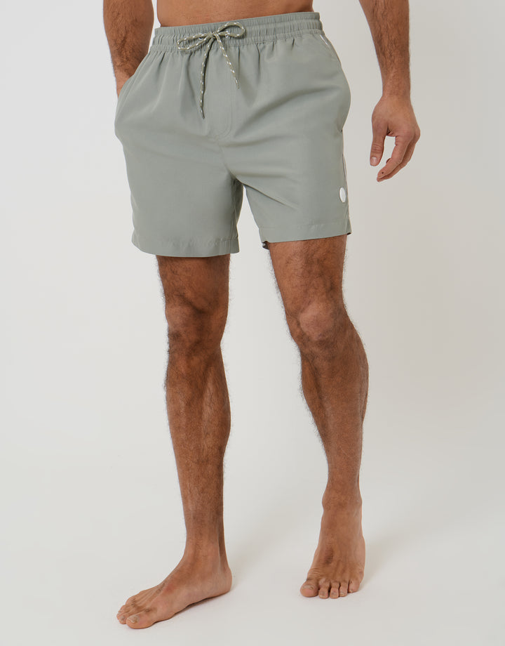 Threadbare Contrast Piping Quick Dry Swim Shorts in Sage Green - front view