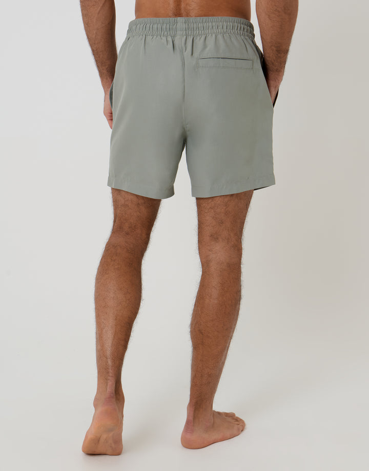Threadbare Contrast Piping Quick Dry Swim Shorts in Sage Green - back view