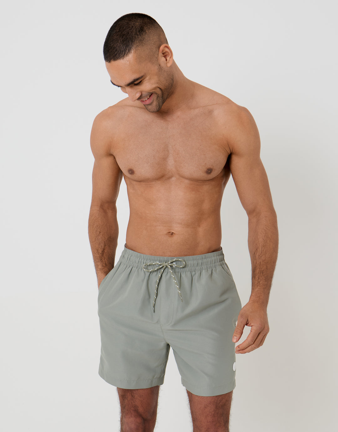 Threadbare Contrast Piping Quick Dry Swim Shorts in Sage Green - front view