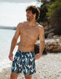 Blue Tonal Leaf Print Swim Shorts