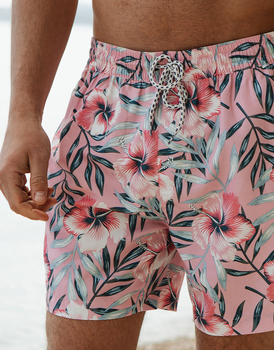 Pink Tropical Floral Print Swim Shorts