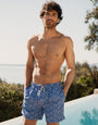 Blue Geometric Floral Print Swim Shorts