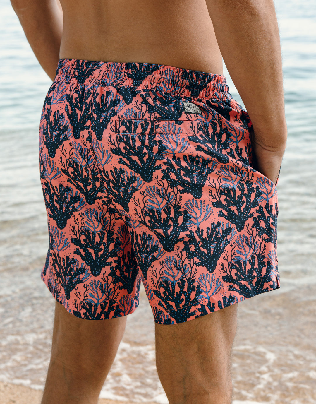 Coral Pink Sea Print Swim Shorts