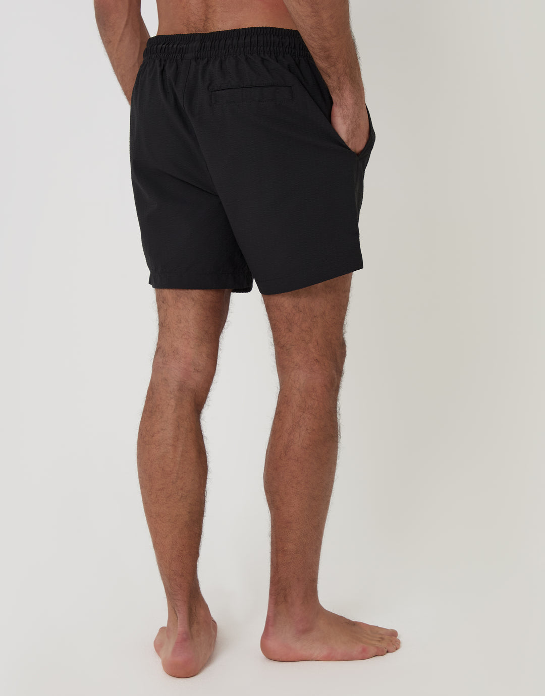 Threadbare Seersucker Swim Shorts in Black - back view