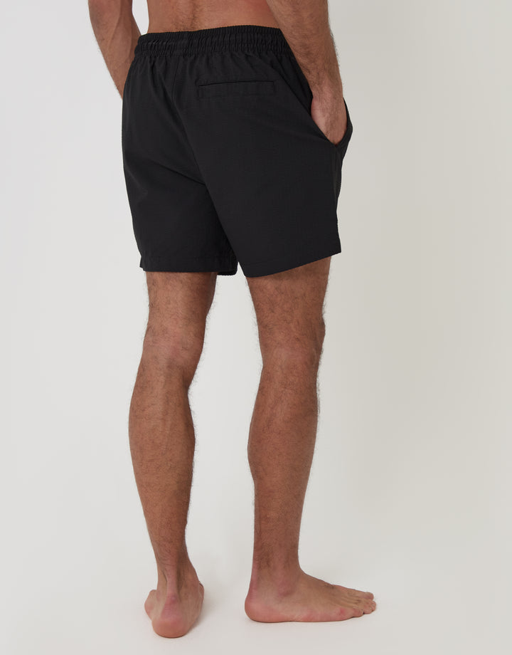Threadbare Seersucker Swim Shorts in Black - back view