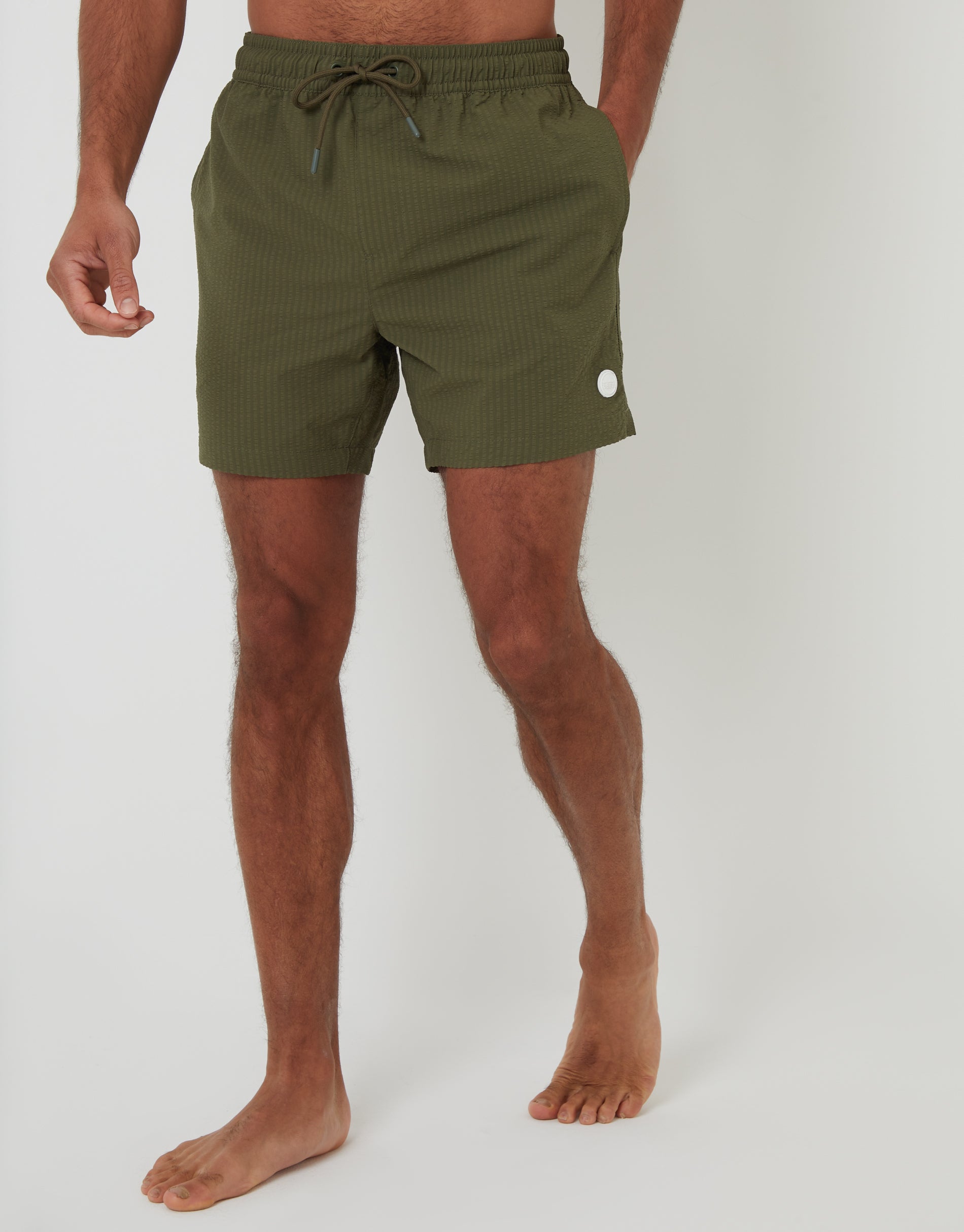 Threadbare Men's Seersucker Swim Shorts in Khaki Green