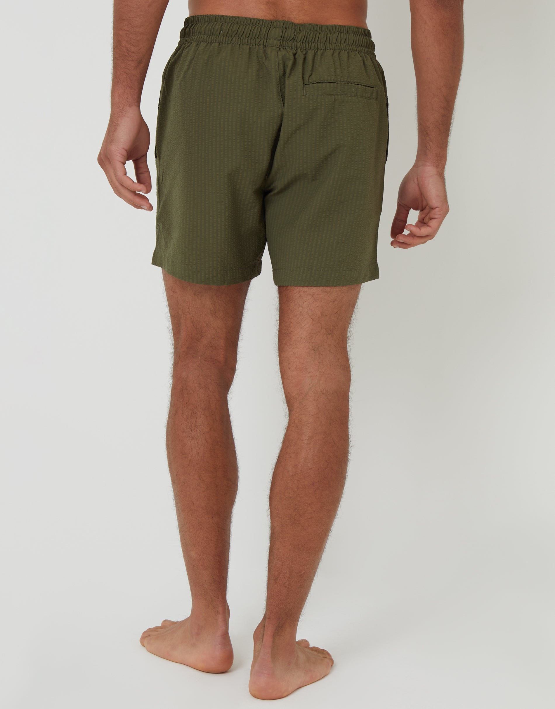 Threadbare Men's Seersucker Swim Shorts in Khaki Green