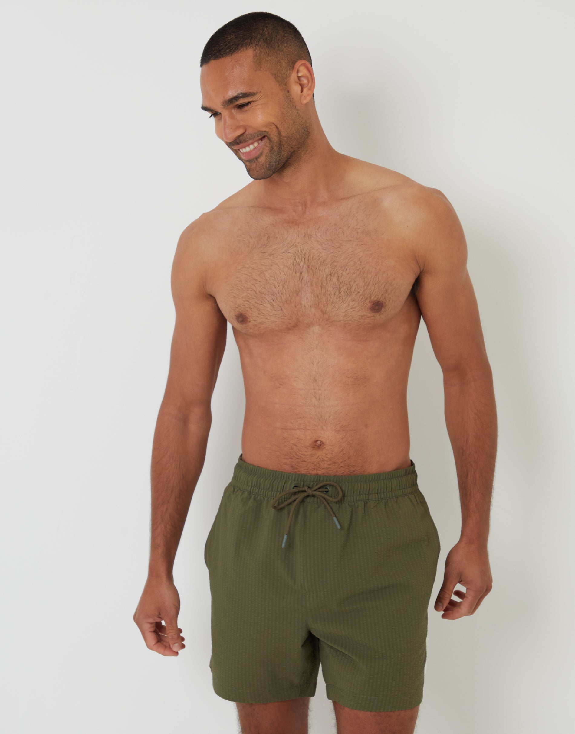 パンツ TENDERLOIN SEERSUCKER SHORTS OLIVE Threadbare Men's Seersucker Swim Shorts in Khaki Green