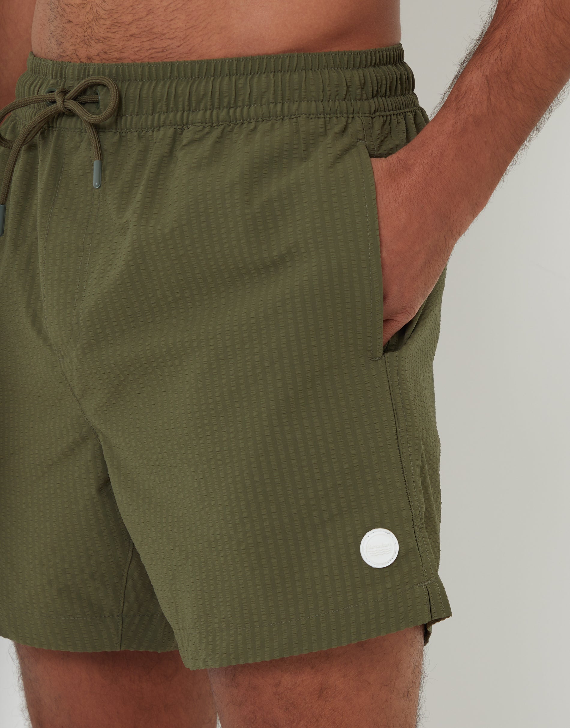 Threadbare Men's Seersucker Swim Shorts in Khaki Green