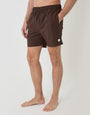 Threadbare Seersucker Swim Shorts in Chocolate Brown Stripe - front view