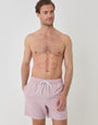 Threadbare Seersucker Swim Shorts in Pink Stripe - full body